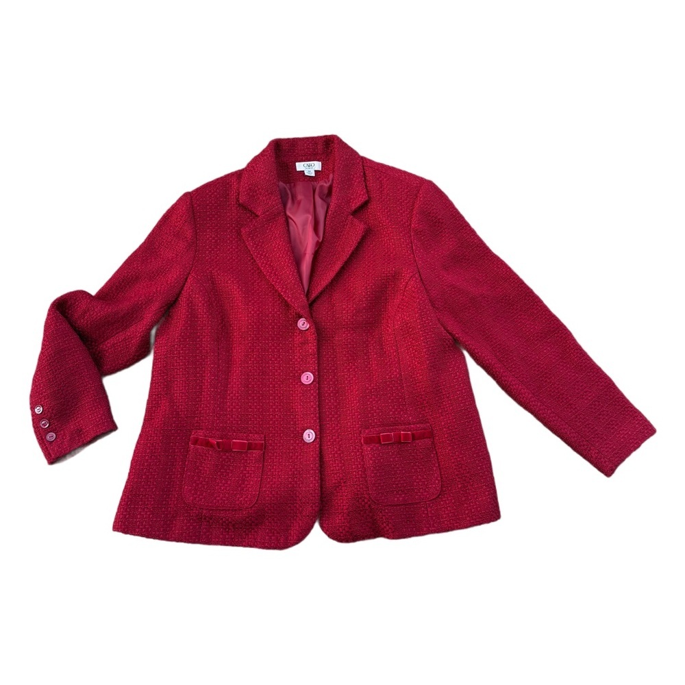 Cato button Red Women's Blazer bow tweed